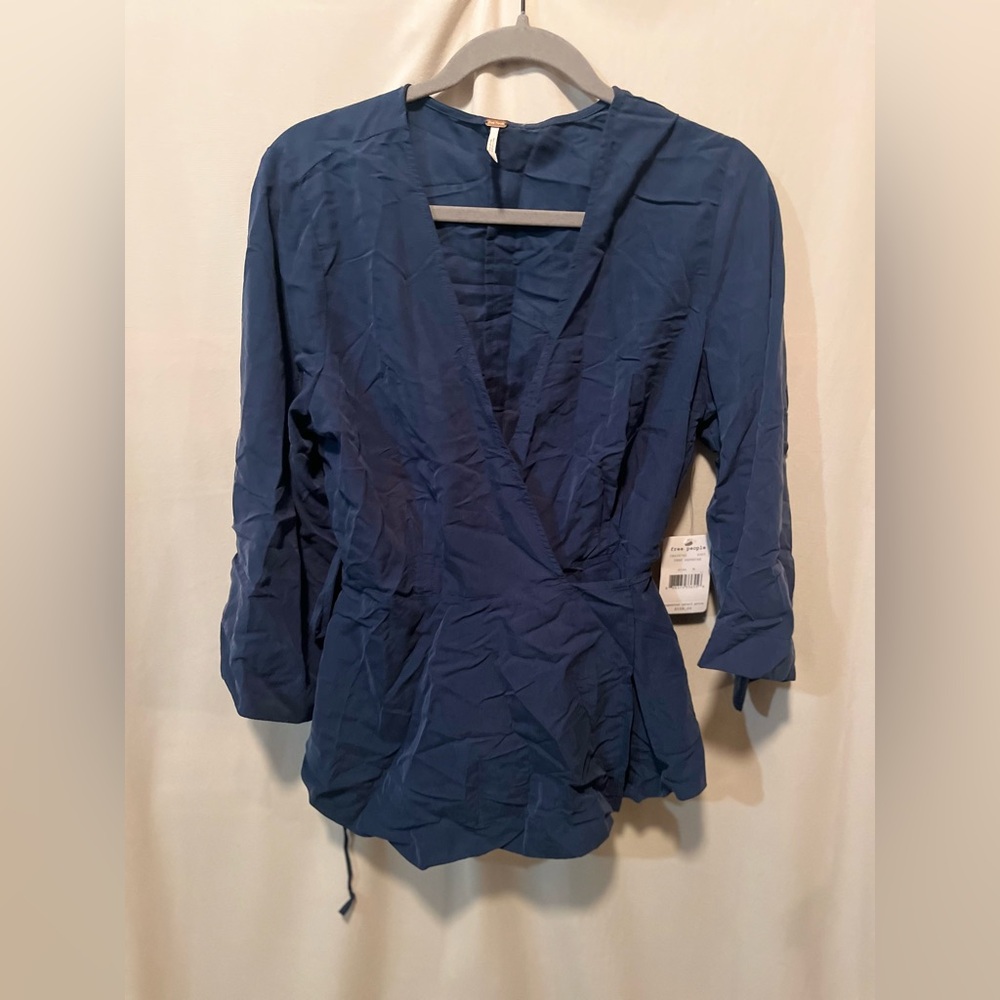 Free People Blue Wrap Blouse